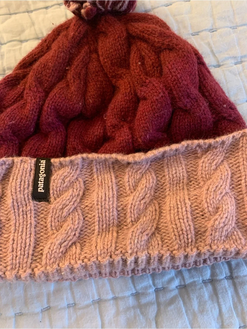 Patagonia Two-Tone Pom Beanie - Burgundy & Pink